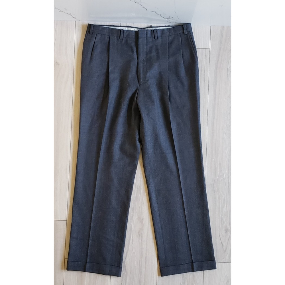 Vintage Wool Slacks 34x31 Houndstooth Pleated Cuffed USA Talon‎ Sansabelt Jaymar